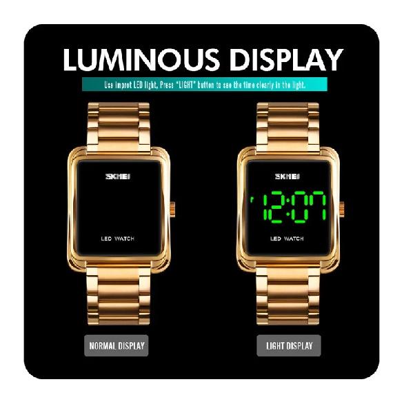 SKMEI 1505 Square Mirror Face Led Watch Relojes De Hombre Stainless Steel Back Watch Led Light Digital Hand Watch for Men