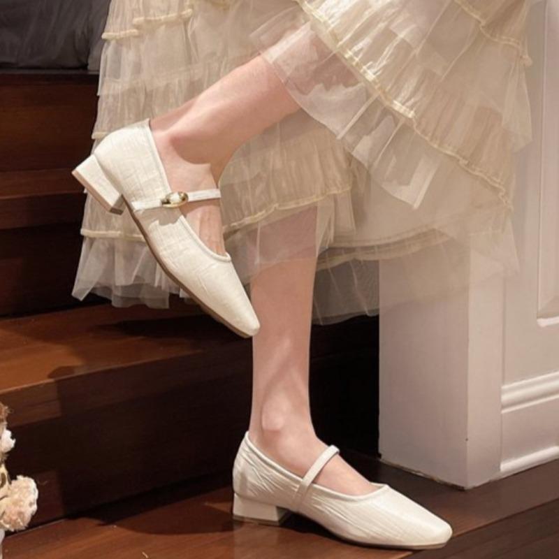 2026 Spring Pointed tip Thick Heel Women Shoes Concise Shallow Buckle Shoes Ladies Elegant Dress Single Shoes
