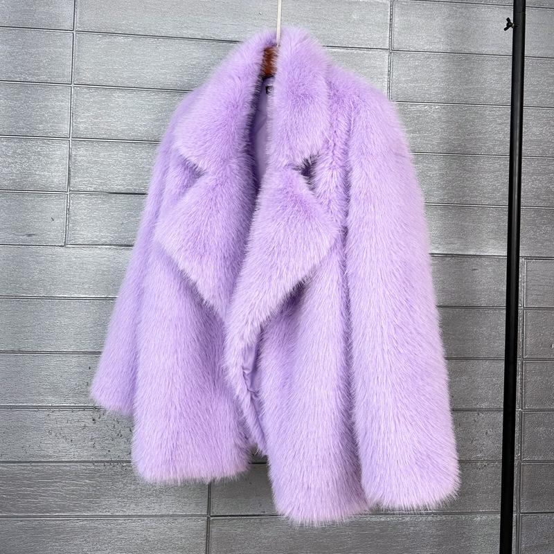 Golden Toka New Korean Style Faux Fox Fur Mid-Length Coat