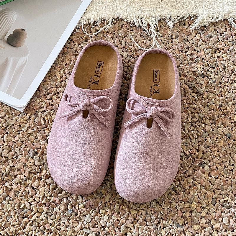 Retro veelzijdige platbodem Boken tas hoofd pantoffels 2025 lente nieuw vlindermachine eenpedaal zachtzool halve pantoffels