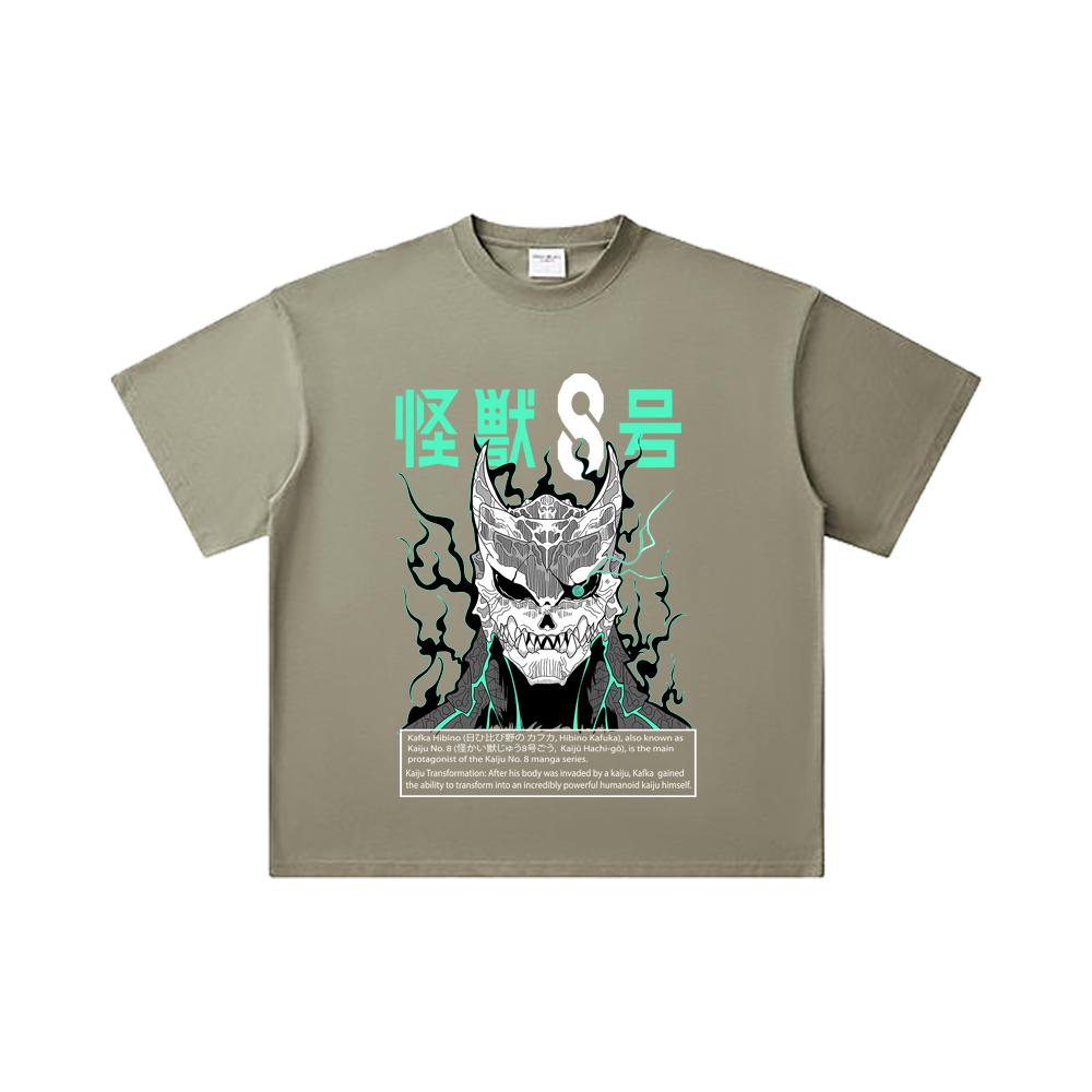 260 GSM Double Yarn 32 Count 100% Cotton Kaiju No 8 V3 Print Unisex Heavy Cotton T Shirt
