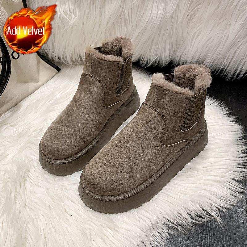 Plush Platform Ladies Shoes Large Size Warm Round Toe Women's Snow Boots Y2k Trend 2025 Fashion Chic and Elegant Booties Sale