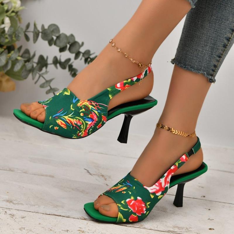 Women Shoes 2026 Spring New Flower Women Heels Sandals Sexy Dress Thin Heel Pointed Toe Ladies High Heels