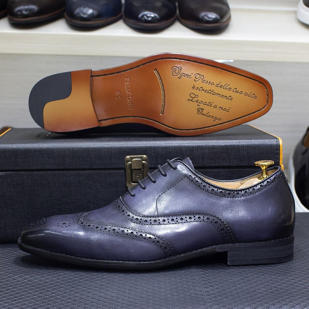 Fashion Size 7-12 Handmade Men's Wingtip Oxford Shoes Genuine Calfskin Leather Brogue Dress Shoes Classic Business Formal Shoes for Men
