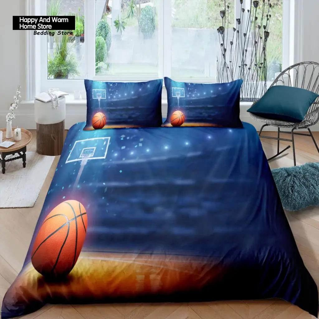 

Luxury 3D Basketball Court Bedding Set Boys Duvet Cover Pillowcase Sport Queen King Size EU US AU UK EU single(135x200cm)