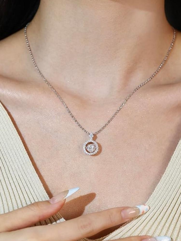 Moissanite Silver Necklace for Women/ Teen Girls, Dancing Floating Diamond Moissanite Necklace, Sparkling Gifts Summer Outfits
