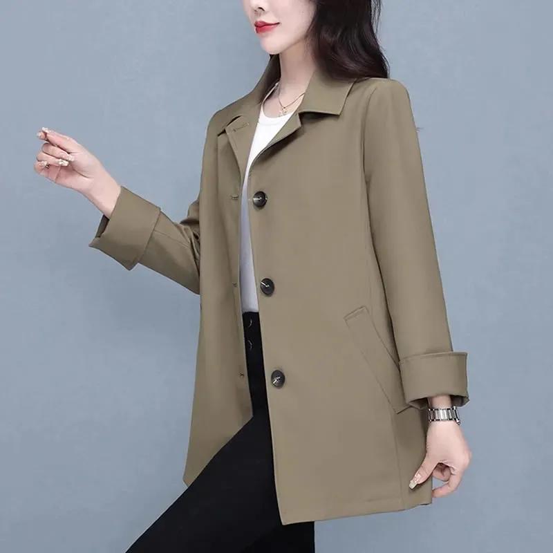 Women's Spring and Autumn Simple Commuter Middle-aged Jacket Casual Windbreaker Plus Size Outerwear