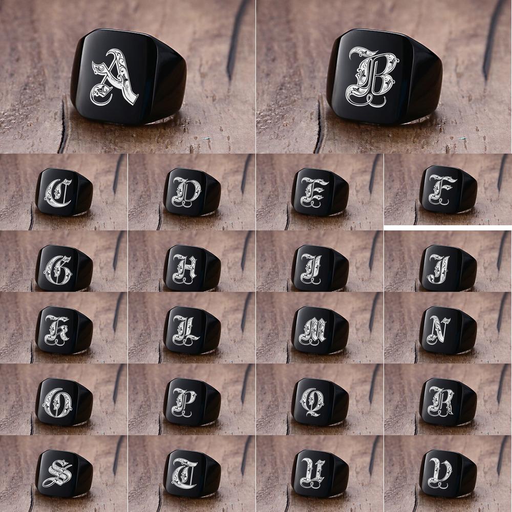 Vnox 18mm klobiger Siegelring für Männer schwarzer Edelstahl mit eingraviertem Royal Initialen-Buchstaben-Anfangsstempelring individueller Schmuck