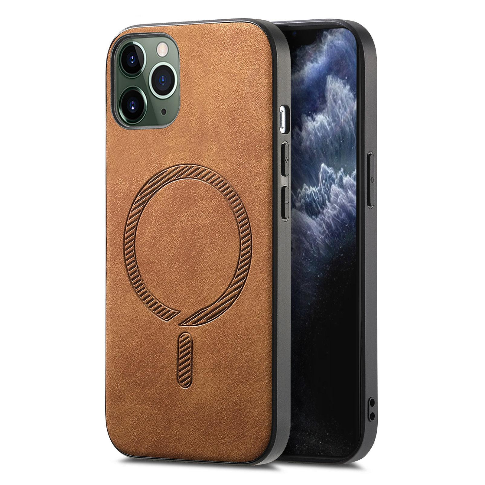 

For iPhone 11 Pro Leather Back Case Compatible with MagSafe Skin-touch Phone Cover Brown