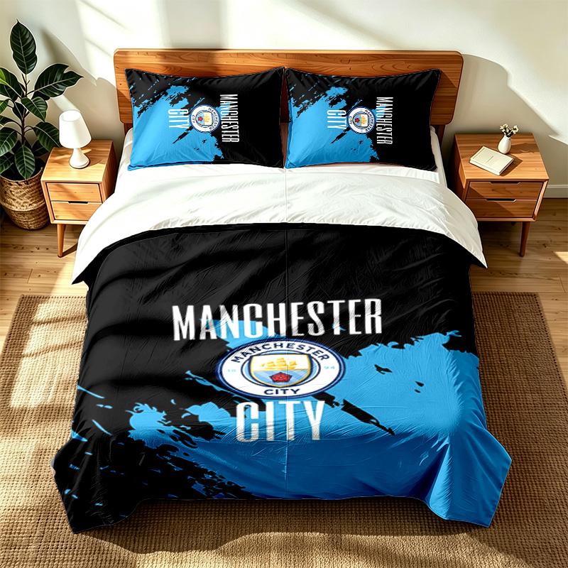 Manchester City FC (14) 3pc Set Suitable for Master Bedrooms Soft and Comfortable an Ideal Gift for Family and Friends Includes One Duvet Cover and Tw
