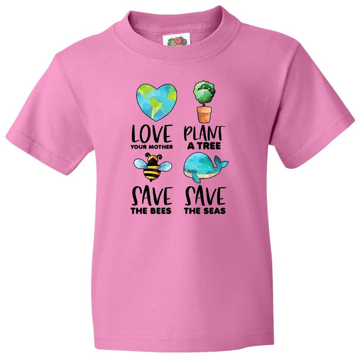 Inktastic Earth Day Plant A Tree Save The Bees Save The Seas Love Youth kids boys T-Shirt 100