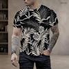 Men Plus Size Round Neck Short Sleeve Clover Printed T Shirt White Green Casual