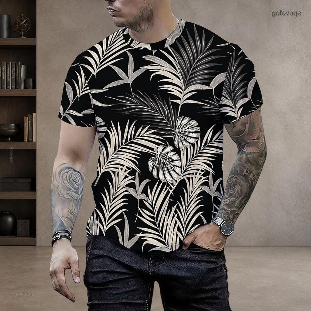 Men Plus Size Round Neck Short Sleeve Clover Printed T Shirt White Green Casual
