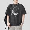 230g Heavy Wash Water Fried Snowflake Relaxed Fit Cotton T-shirt Short Sleeve Thin Printed Short T-shirt
