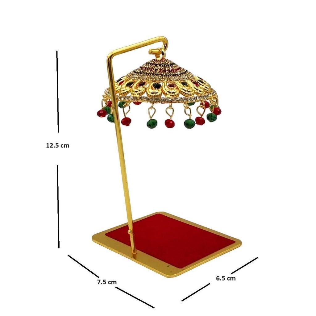Metal Chhatra Umbrella for God Idol – Design 12 | Hanging Crystal Chatri for Car Dashboard, Office Desk, Home Temple & Murti Decoration