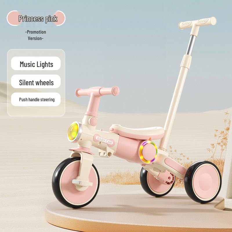 Kids' Tricycle Stroller with Pedal Car, Balance Bike, Music, and Lights for Ages 1-5