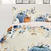 Fall Blue Pumpkins Duvet Cover Set 3 Pieces, Thanksgiving Orange Gray Botanical Rustic Bedding Sets