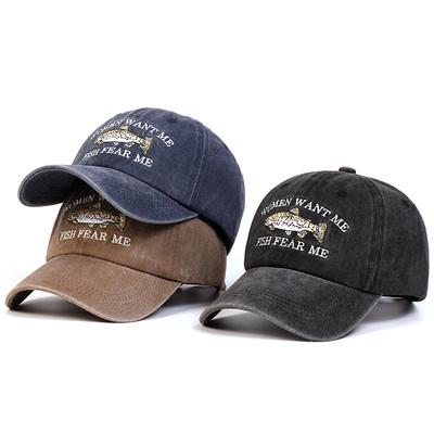 Unisex Fischstickerei Waschbare Baseballkappen Frühling und Herbst Outdoor Verstellbar Lässige Hüte Sonnenschutzhut
