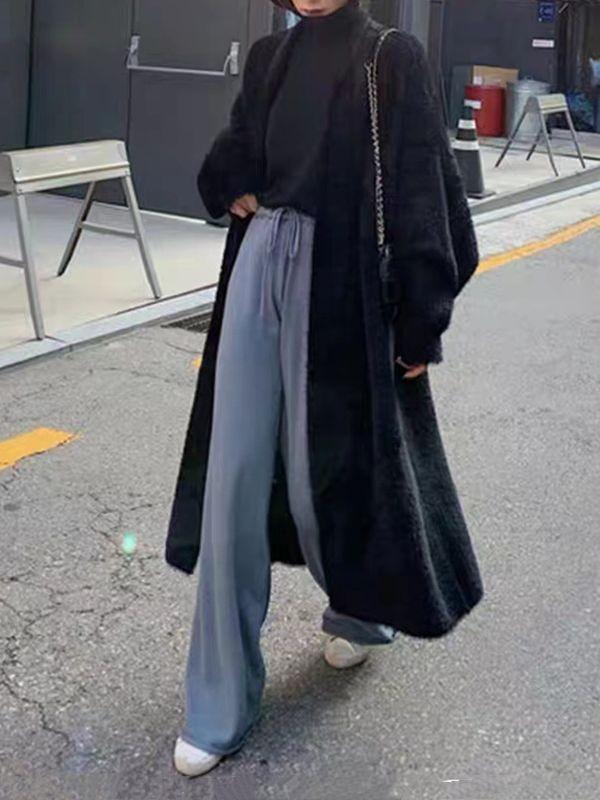Women Faux Mink Long Cardigan Oversized Knit Coat Soft Plush Knee Length Duster Lounge Wrap