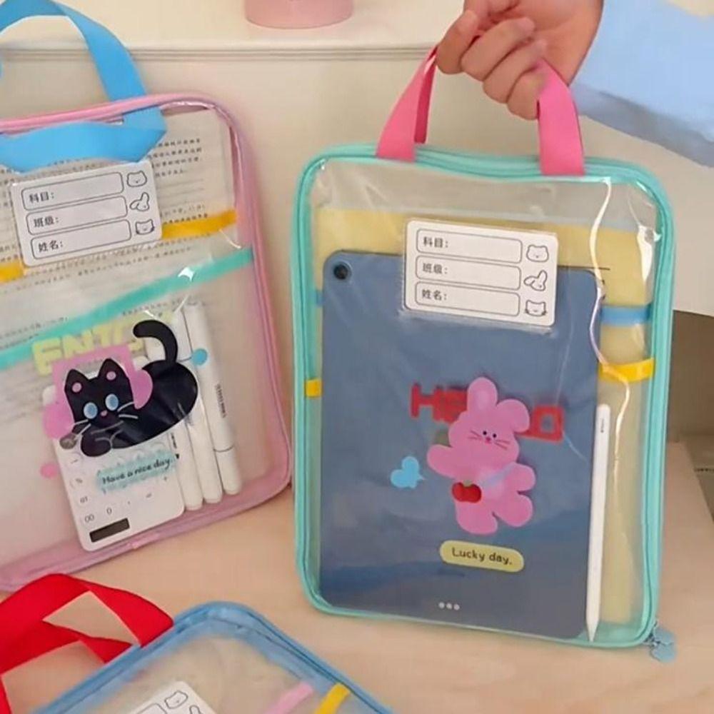 Transparent Cartoon File Bag Rabbit File Folder Bag Sorting Bag Test Paper Storage Bag  Kids