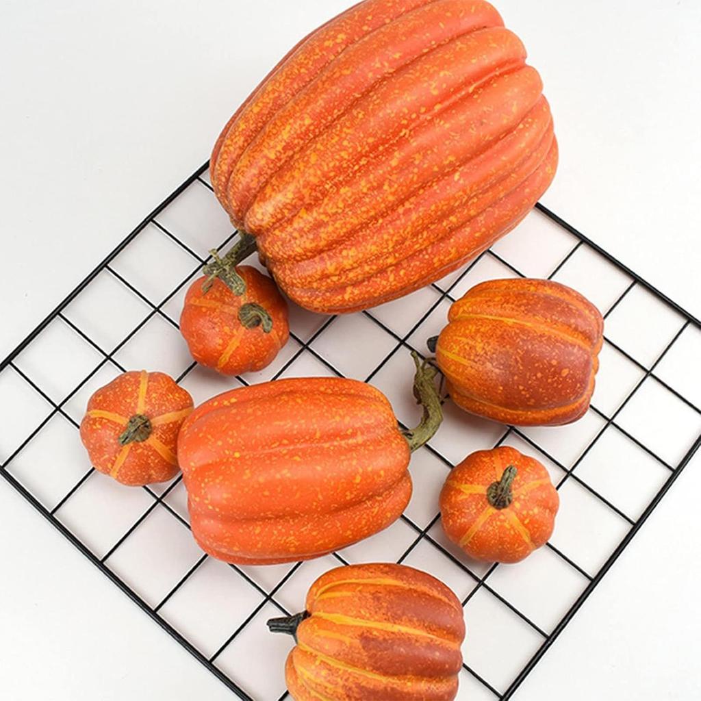 Artificial Pumpkins 7-Piece Halloween Artificial Foam Orange Pumpkins Seasonal Holiday Decorations for Fall Harvest Festival