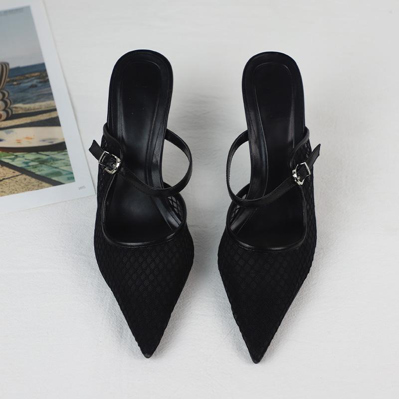 Módní špičaté sexy síťované dámské sandály na vysokém podpatku 2025 léto nový designér černé slingback jehlové elegantní boty pro kancelářskou dámu