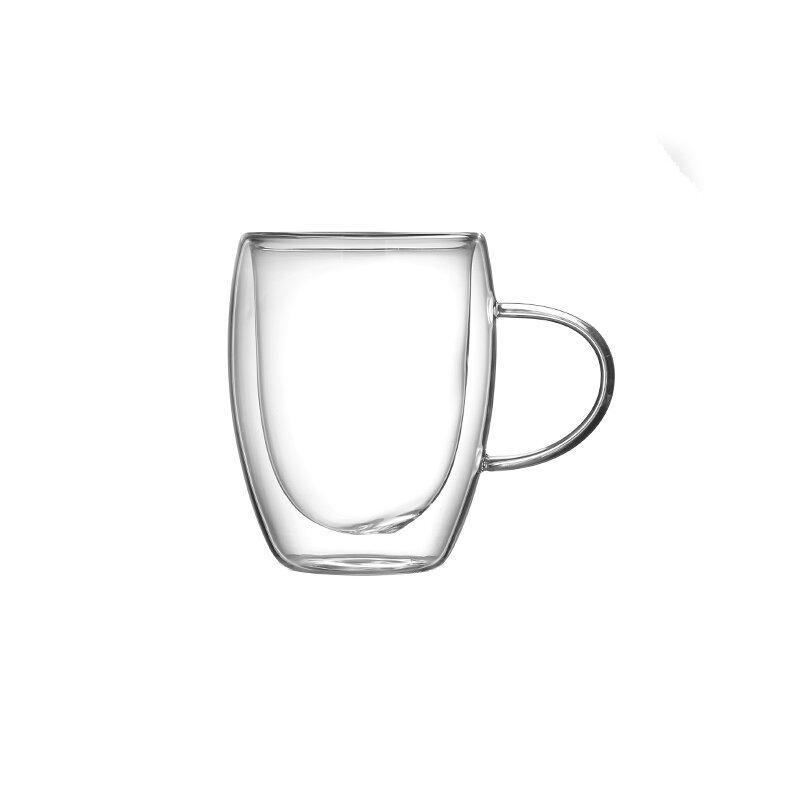 80-450ml Hitzebeständiger Glasbecher Doppelschichtig Anti-Heißer Griff Blei-frei Milchtasse Fruchttee Tasse mit Griff Transparent Kaffeetasse