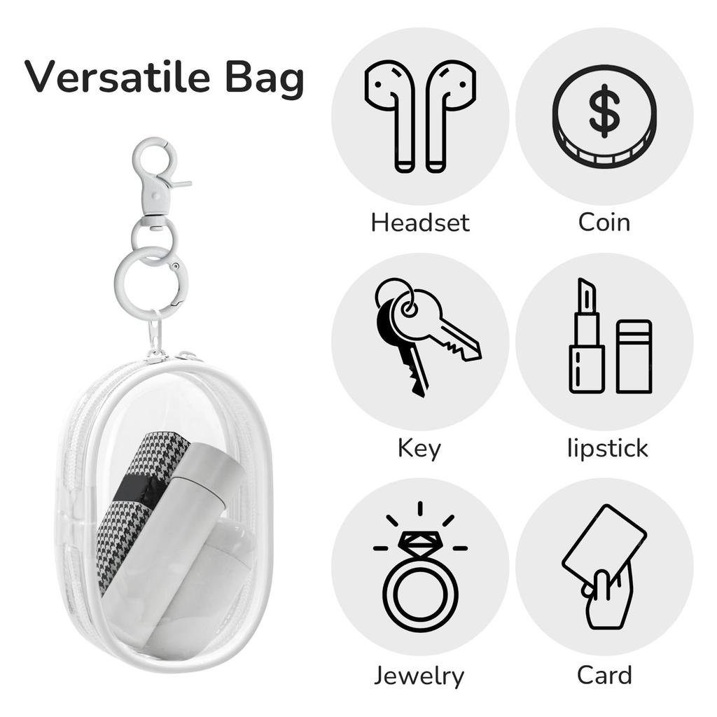 Enkrio Mini Clear Pouch 2-Piece Set - Perfect for Fandom Activities, Plush Toy Pouch, Ita Bag, Transparent Bag, Small Item Storage, with Carabiner,