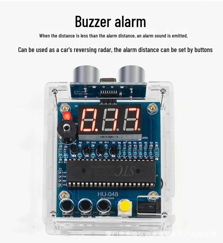 51 Microcontroller Ultrasonic Distance Measurer DIY Kit - Backup Radar Alarm with Electronic Welding