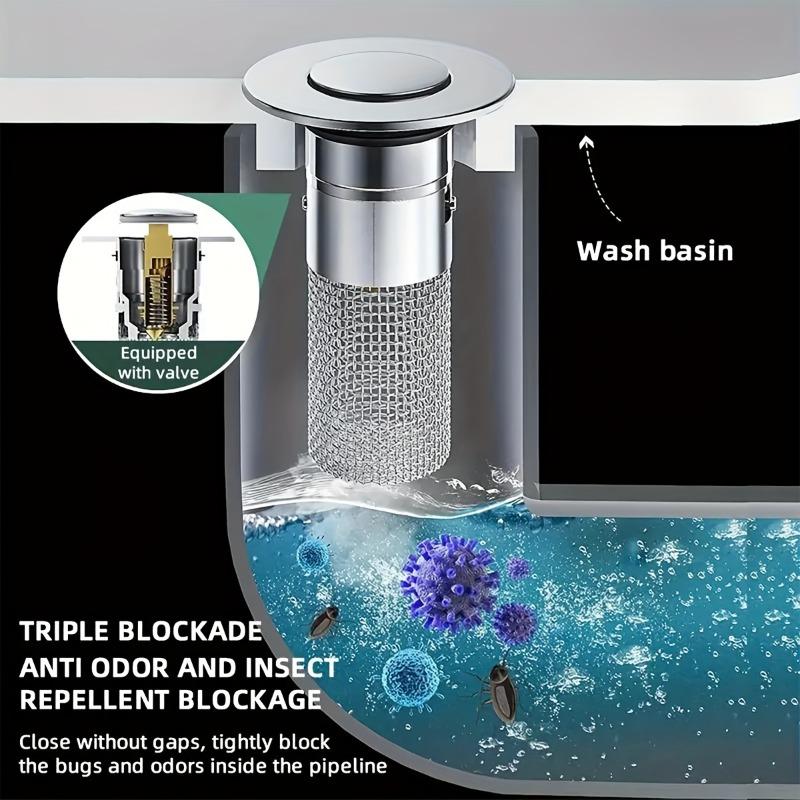 2pc Stainless Steel Bathroom Sink Stopper – Anti-Odor Pop Up Bouncing Core, Drain Filter Plug, Christmas Gift & Decor