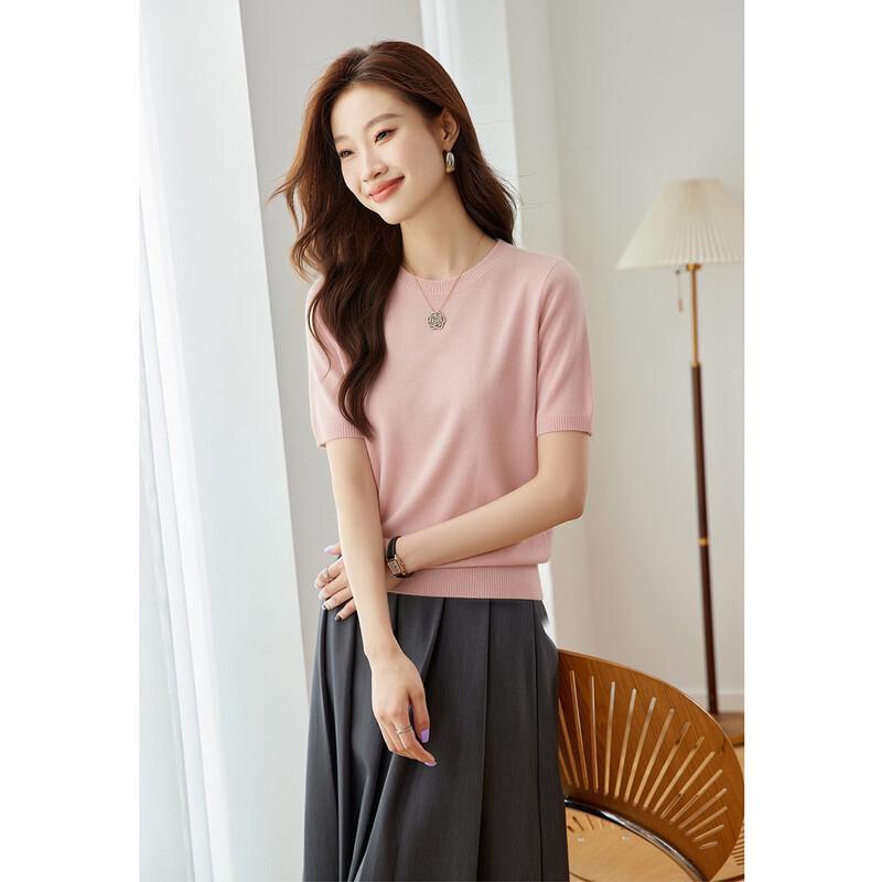 Srcr Women's 100% Merino Wool Short Sleeve Knit Tee