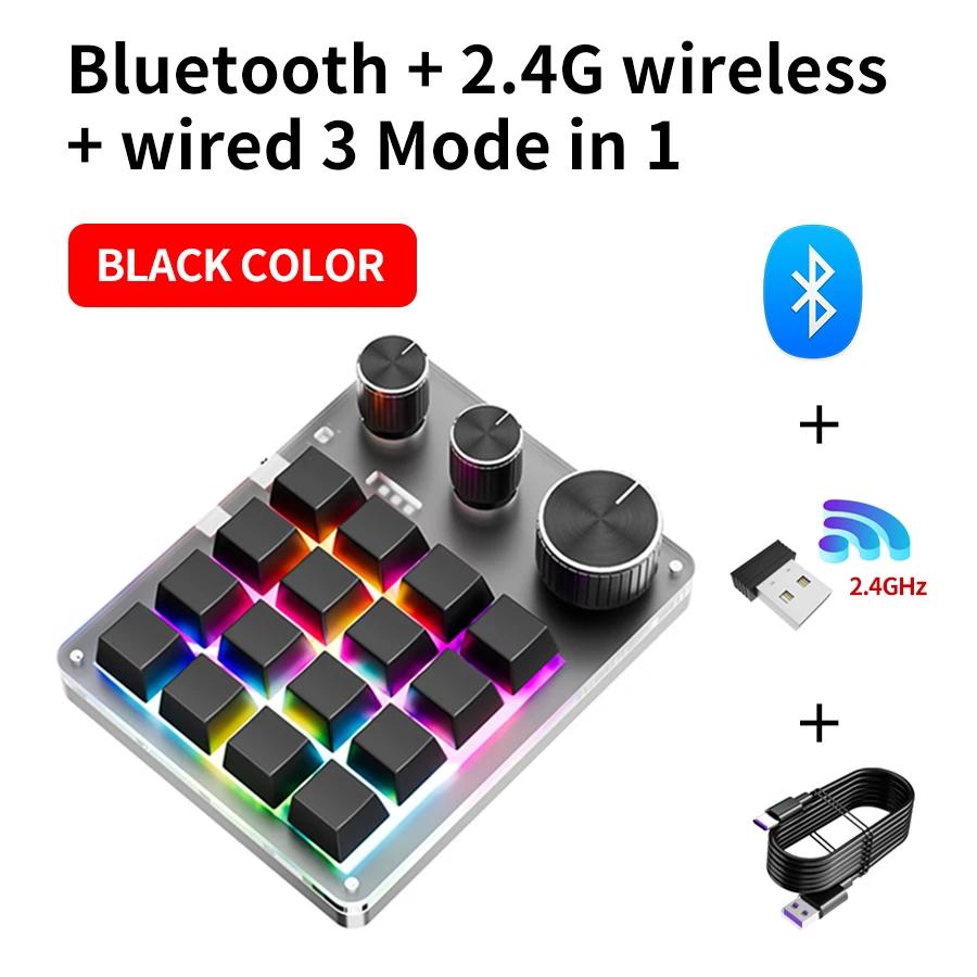 16 Key Customize Keyboard 2.4G Bluetooth 3 Modes USB Mechanical Keyboard with Knob Volume Button Knob Programming Macro Gaming