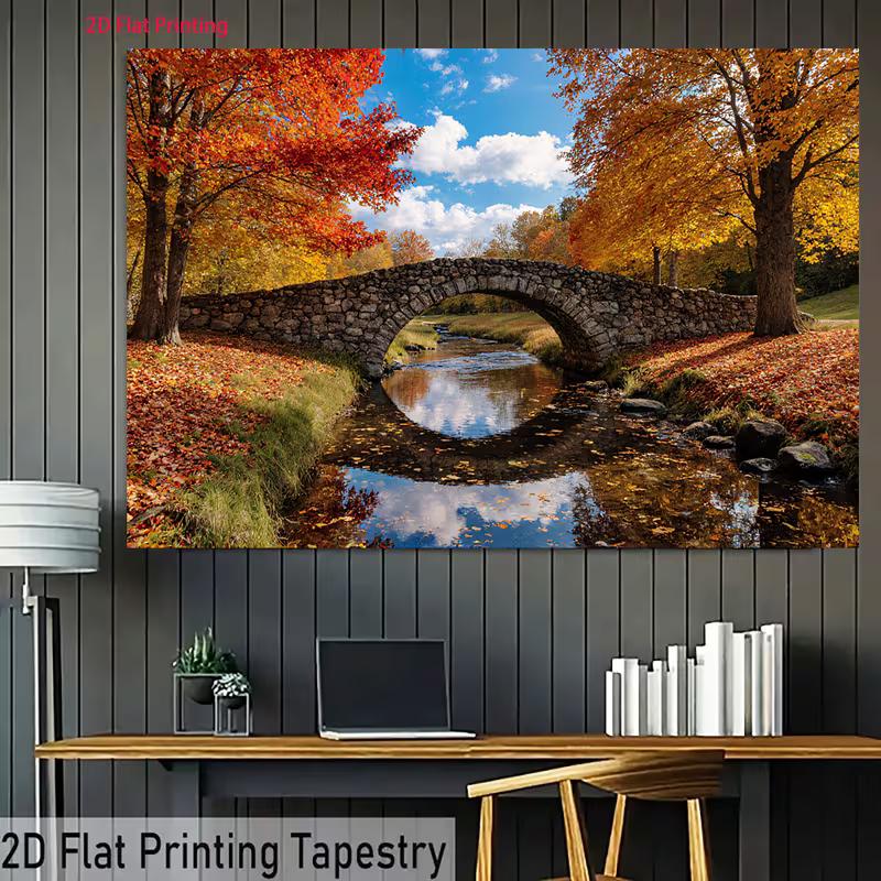 2D Autumn Nature Backdrop Cloth Stone Bridge Fall Photography Background
