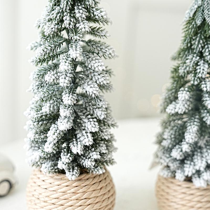 1PC Small Green Christmas Decor Plastic Christmas Tree Window Display Decor Flocked Artificial Christmas Tree
