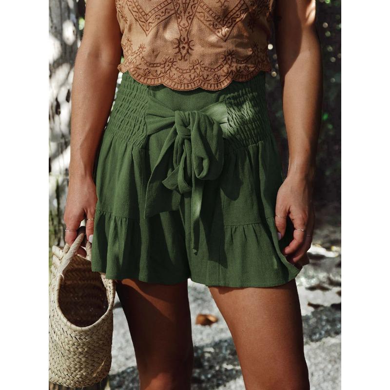 Summer Women's Shorts Cotton Linen Ruffle Fashion Wide Leg Shorts Draped Casual Pants