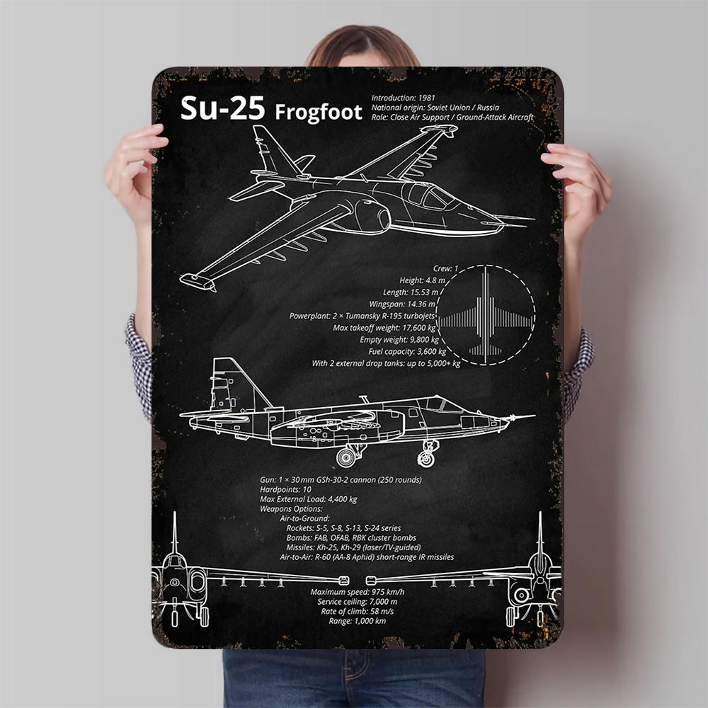 

Su-25 Frogfoot Ground Attack Aircraft Metal Wall Art Military Aviation Blueprint Decor 20x30cm（7.8x11.8inch）