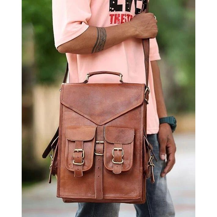 Bag Vintage Leather Rucksack Backpack Men's Genuine Laptop Travel Brown New Real