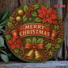 Vintage Christmas Wreath Metal Wall Art Festive Poinsettias Bells Ribbon Gift Home Decor Kitchen Holiday Office Garden
