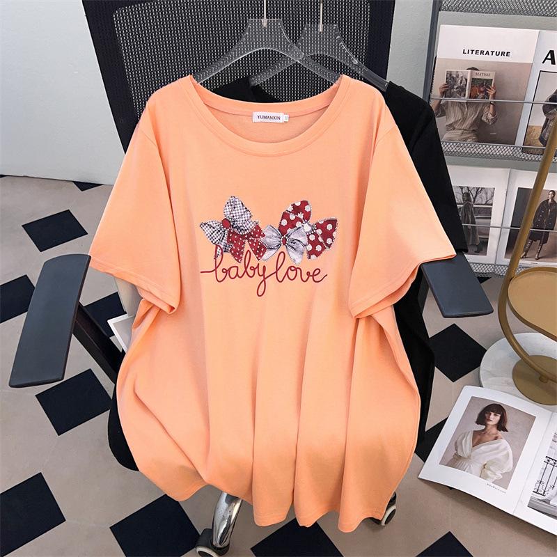 

Women s Plus Size Slimming Loose-Fit Mid-Length Round Neck Short-Sleeve T-Shirt 7XL світло-оранжевий колір