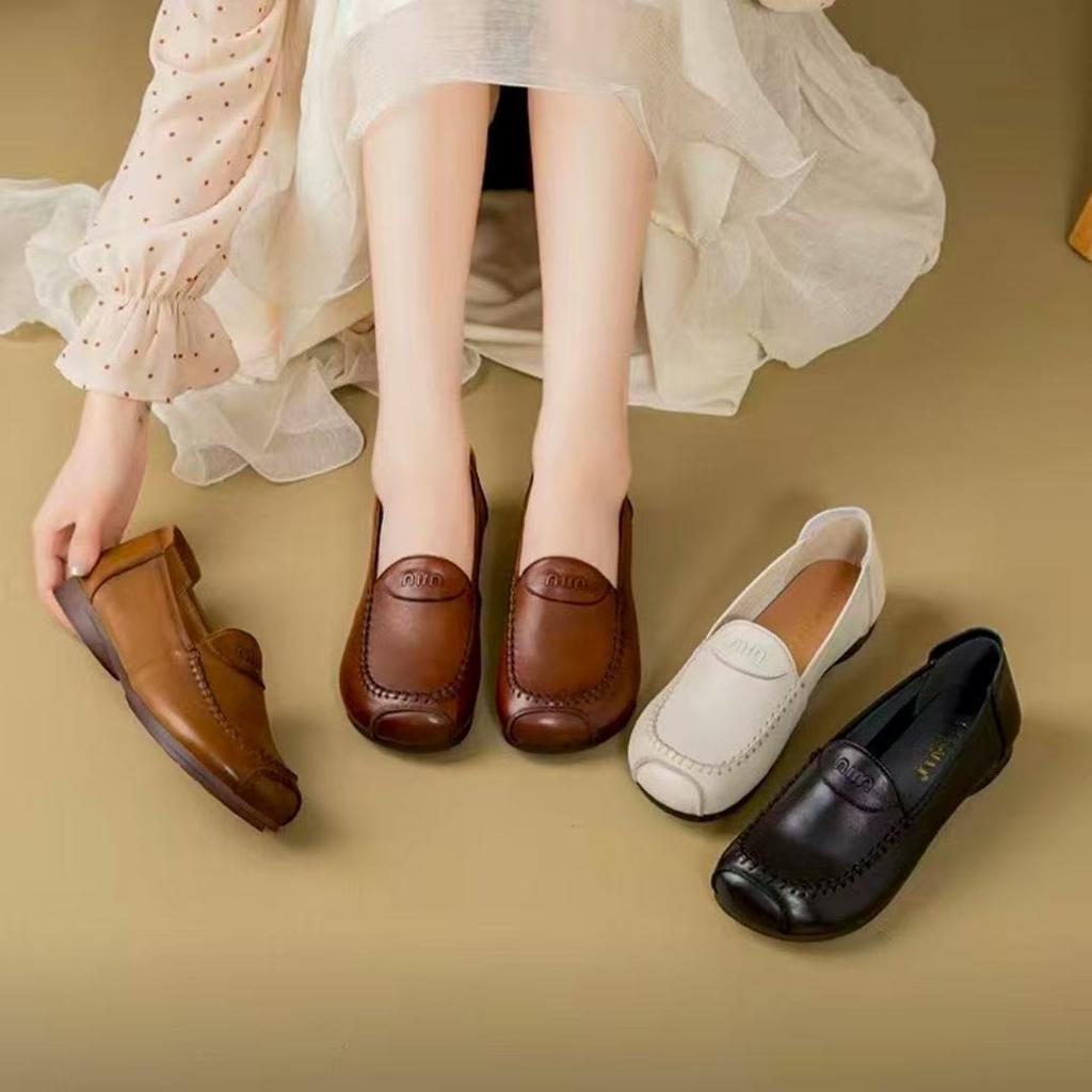 Autumn New Beef Tendon Soft Leather Soft Sole Shallow Mouth Single Shoes Comfortable Leather Shoes