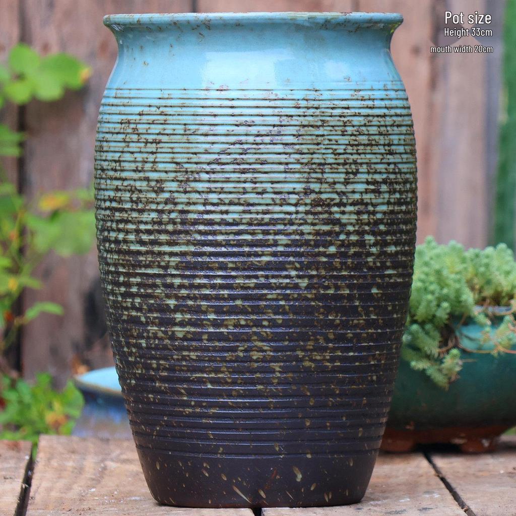Handmade Large Ceramic Pot for Succulents & Orchids - Breathable, Coarse Pottery Bonsai Planter