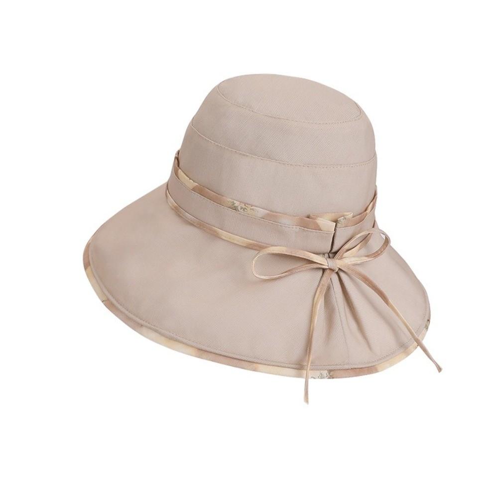 Bowknot Decor Fisherman Hat Lace-up Design Sunshade Hat New Girls Basin Caps  Beach Activities