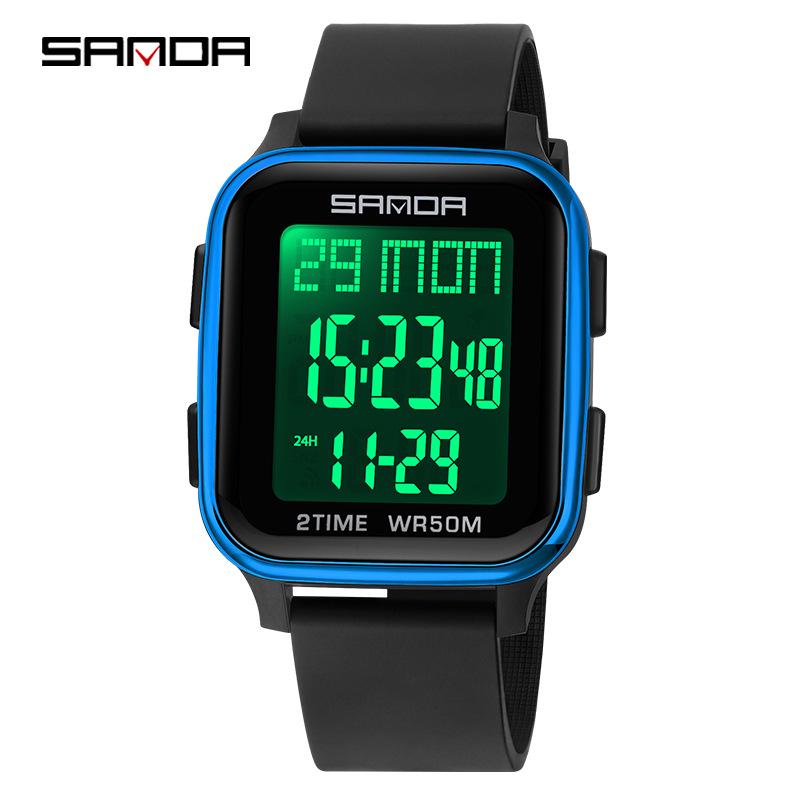 Sanda Men's Multifunctional Square Sport Chronograph Waterproof Watch 
