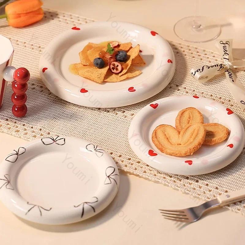 French Style Circular Ceramic Plates Home Breakfast Sandwiches Salad Plate High End Restaurants Pasta Plate Exquisite Tableware