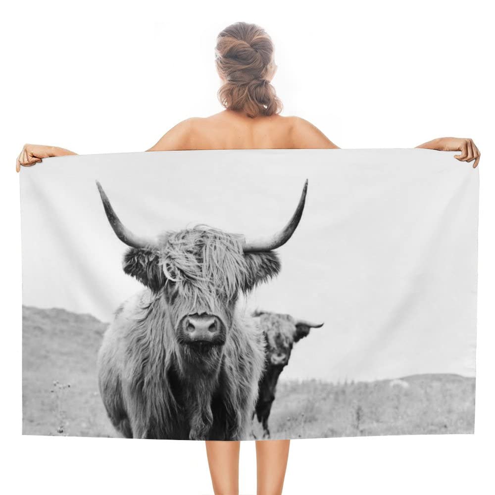 Textilien Country Style Highland Cow Beach Towel Farm Animal Bath Towel Quick Dry Lightweight Travel Sport Spa Gym Swimming Pool Towels