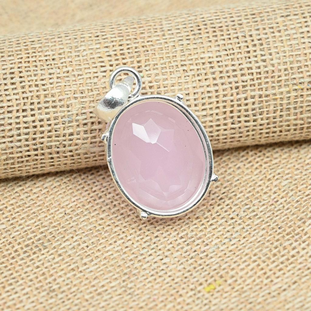 Pink Chalcedony Gemstone 925 Solid Silver Handmade Jewelry Women Pendant Valentine's Day Gift