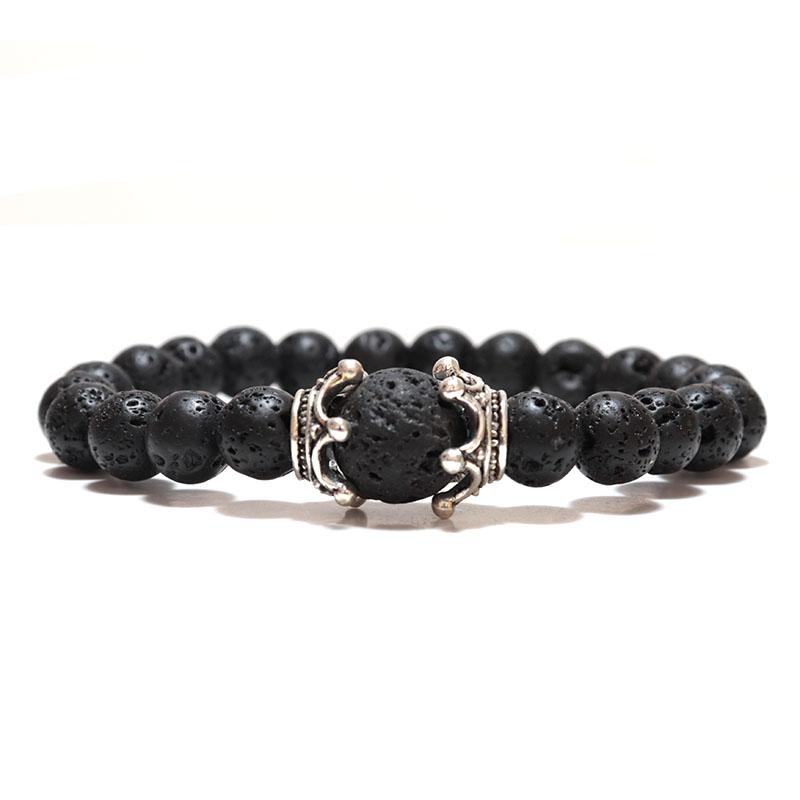 Noter Natural Tiger eye Bracelets Men Antique Crown Braslet 8mm Obsidian Lava Stone Brazalete Male Accessories Pulseira Armband