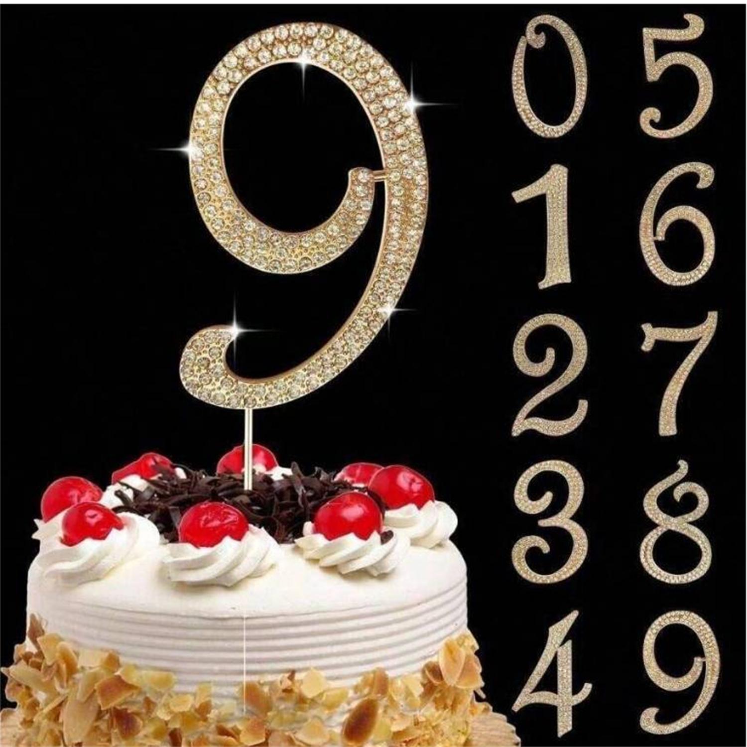 

Large Gold Rhinestone Number Cake Topper (1pc)-0/1/3-9 Bling Design for Birthday Parties,Weddings & Anniversaries Digital candle