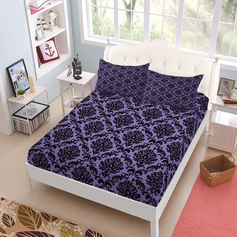 Gothic Haunted Bats Pattern Fitted Sheet Set King Queen Double Full Size Bed Linen Set