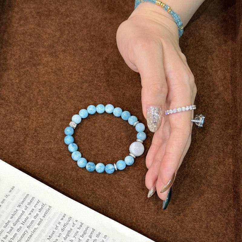 French Light Luxury Retro High-End Sea Pattern Stone Bracelet Niche Cloud Mist Beaded Bracelet Elegant Versatile Stacked Wearing Jewelry